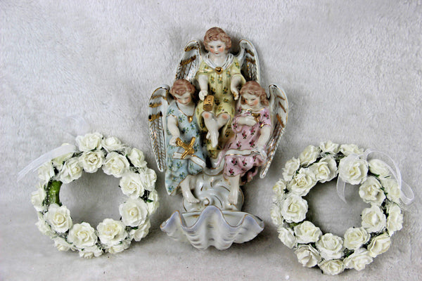 Religious Porcelain Group angels holy water font