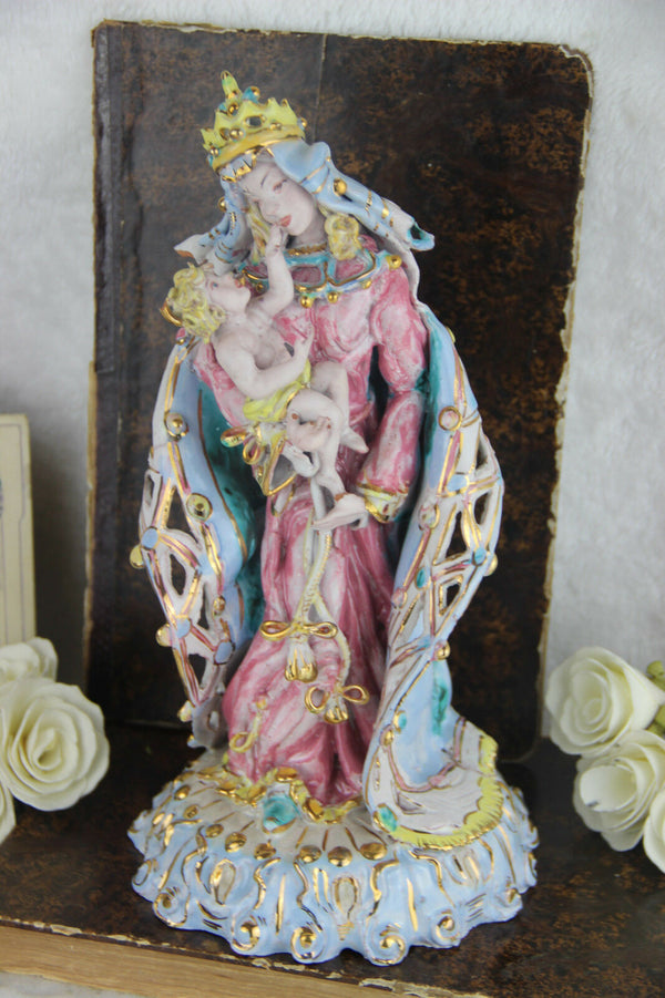 Rare Italian Terra cotta polychrome rococo Florence Madonna statue sculpture