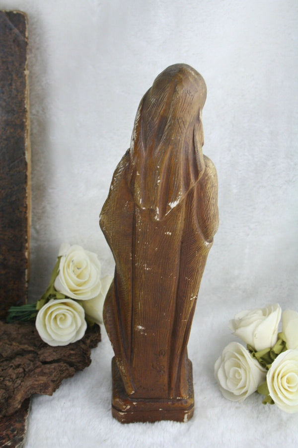 Antique Madonna religious plaster statue figurine marked signed 1920