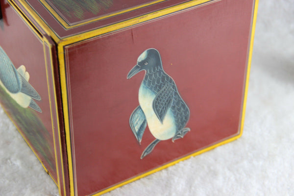 Rare French handmade paint birds Wood carved jewelry Box drawers inside 1970