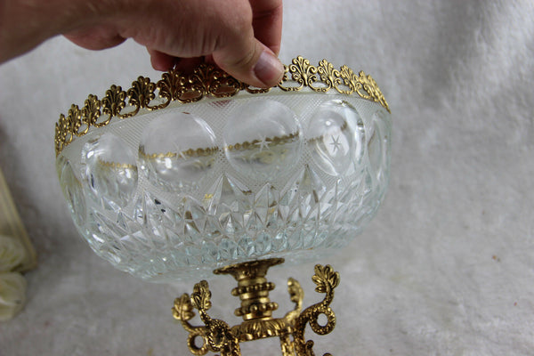 French Empire 1970 Crystal glass cut Centerpiece coupe swan base Rare