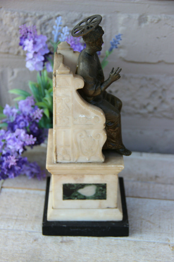 Antique French religious statue saint peter key onyx marble spelter bronze
