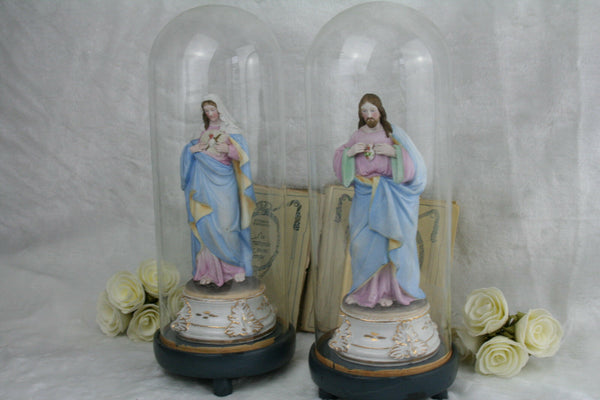 PAIR 19thc FRENCH VIEUX old paris porcelain Holy mary Jesus religious globe