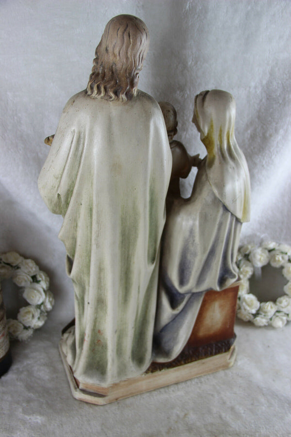 Antique XL Chalkware polychrome holy family jesus mary joseph religious rare