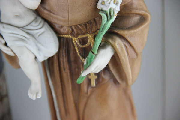 XL Antique French vieux paris porcelain Saint anthony Statue religious figurine
