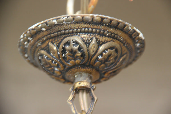 Vintage French bouillotte Metal Brass Chandelier pendant lamp light
