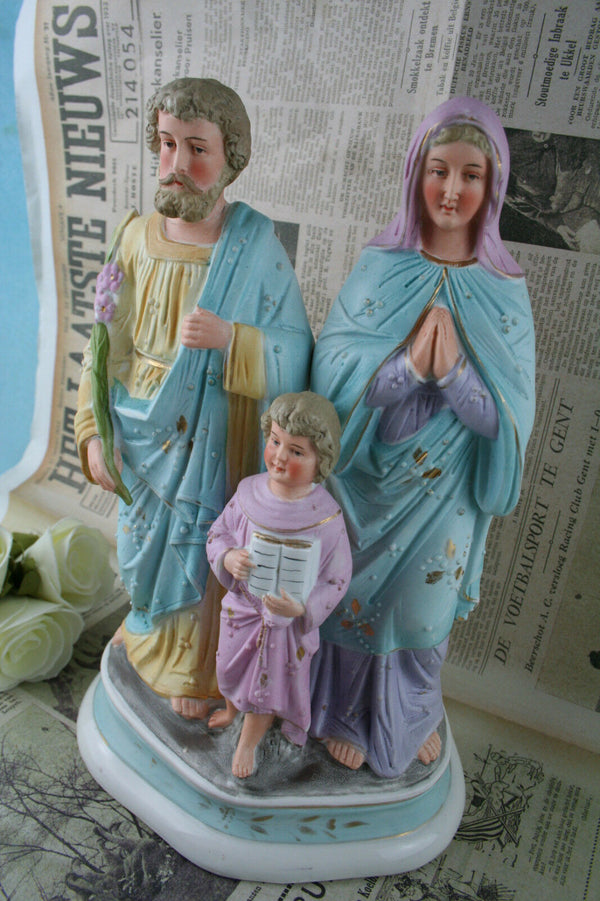 Holy Family Porcelain Biscuit French statue turquoize colours