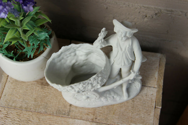 Small German bisque porcelain statue vase planter romantic young figurine