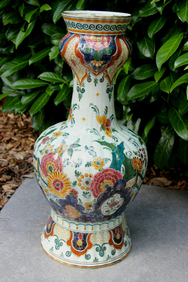 HUGE Delft pottery polychrome vase marked