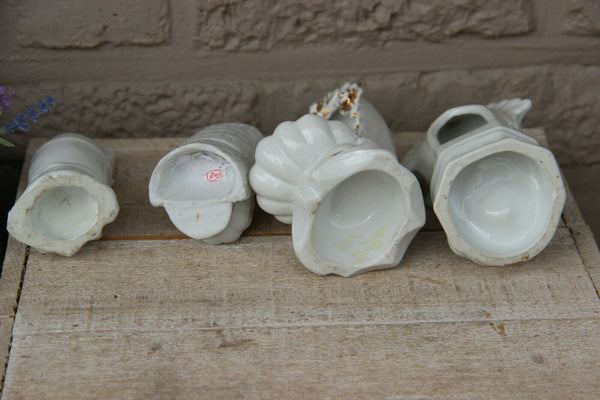 Set 4 antique French porcelain holy water font chapel madonna figurine