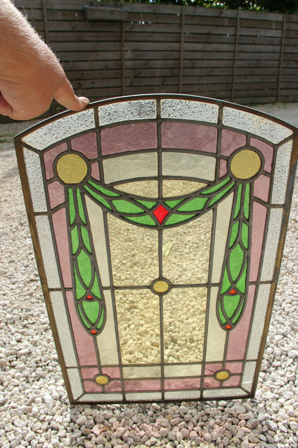 PAIR French antique art nouveau stained glass window panels