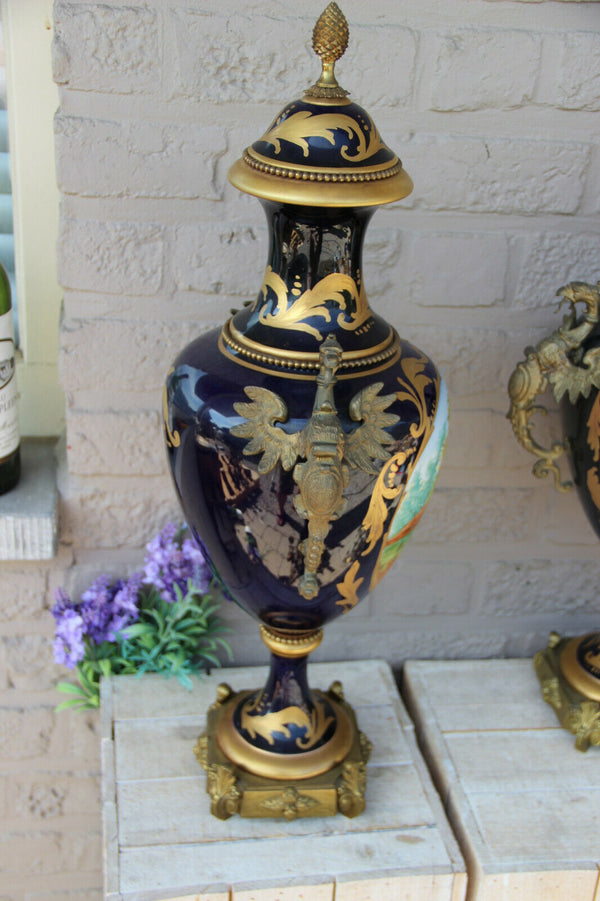 XL pair French porcelain de sevres Vases bronze dragons gothic Rare