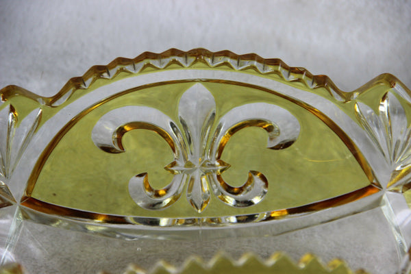 Gorgeous Crystal yellow clear cut glass coupe bowl centerpiece fleur de lys