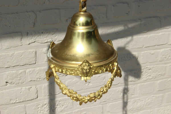 Antique French Brass Crystal Lantern entrance hall chandelier putti heads