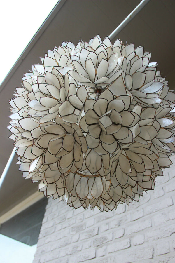 XL Rausch Capiz MotherPearl Shell Lotus flower sputnik ball chandelier 1960