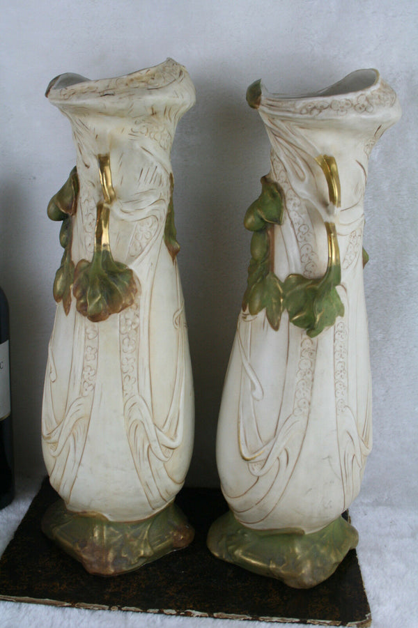 Antique Pair of Royal Dux porcelain vases Art Nouveau Bohemia 1900