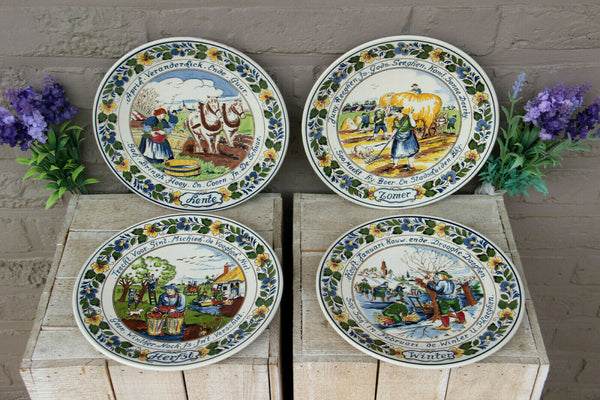 Vintage Delft Goedewagen marked 4 season pottery polychrome plates