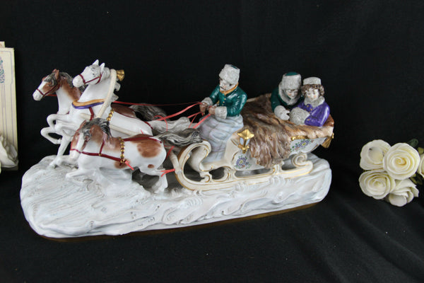XXL Rare Scheibe Alsbach Porcelain Horse  Carriage Figural Group Sled marked