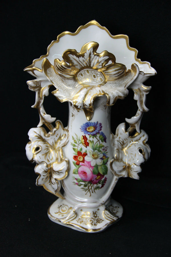 Antique vieux paris old porcelain Vase hand paint floral decor