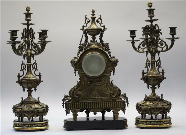 XXL Antique Brussels Clock mantel set candelabras caryatids Bronze Luppens marke