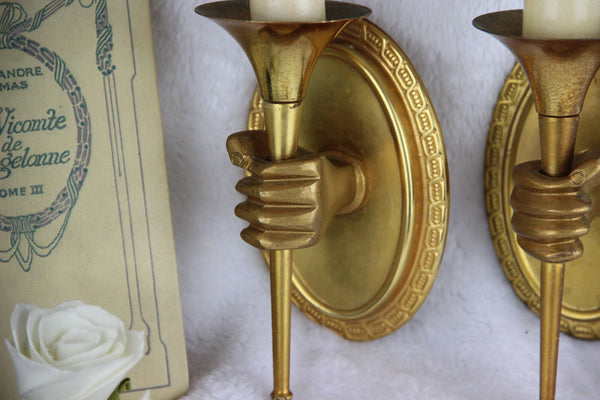 PAIR mid century Wall lights sconces brass hands attr. maison Jansen Paris