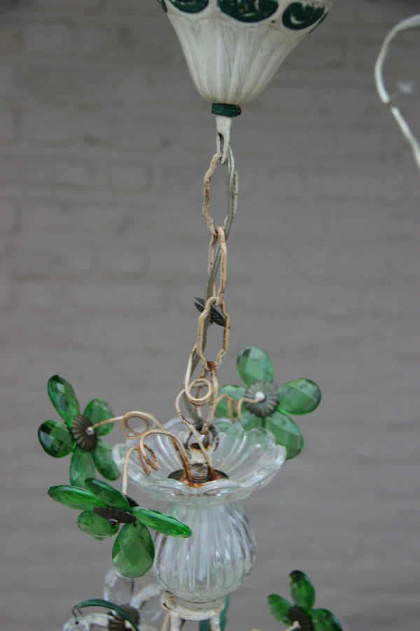 French Crystal glass green daisy flower chandelier pendant attr maison bagues