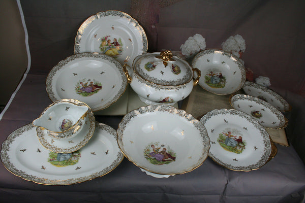 French Porcelain dinnerware set 10 pcs Soup / salad bowl saucer tray limoges