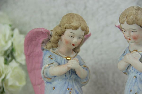 PAIR religious angels figurines porcelain 1950s