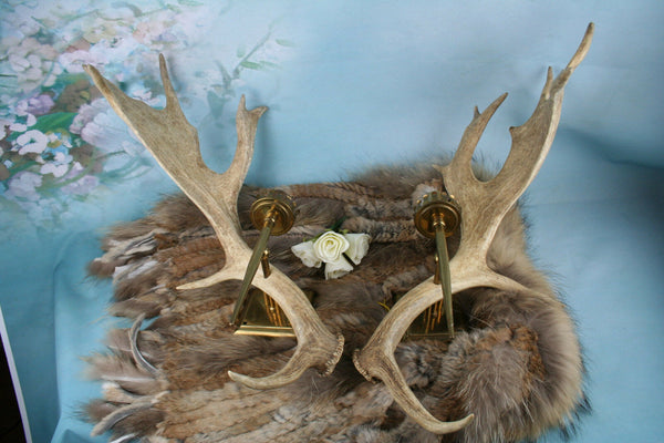 PAIR vintage Antler SCONCES wall lights hunting hunter cabin woods