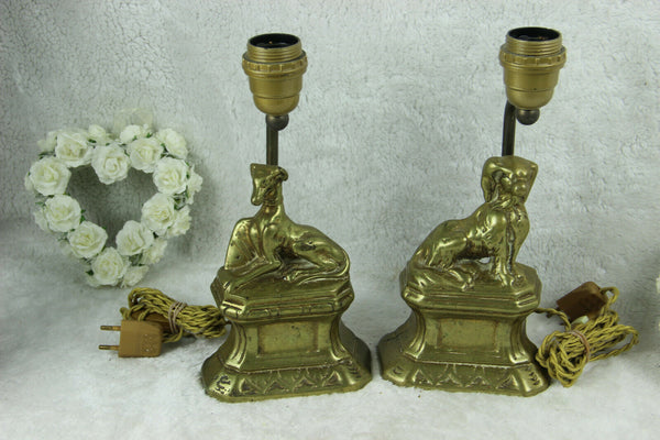 PAIR mid century 1970 Dog table desk lamps brass
