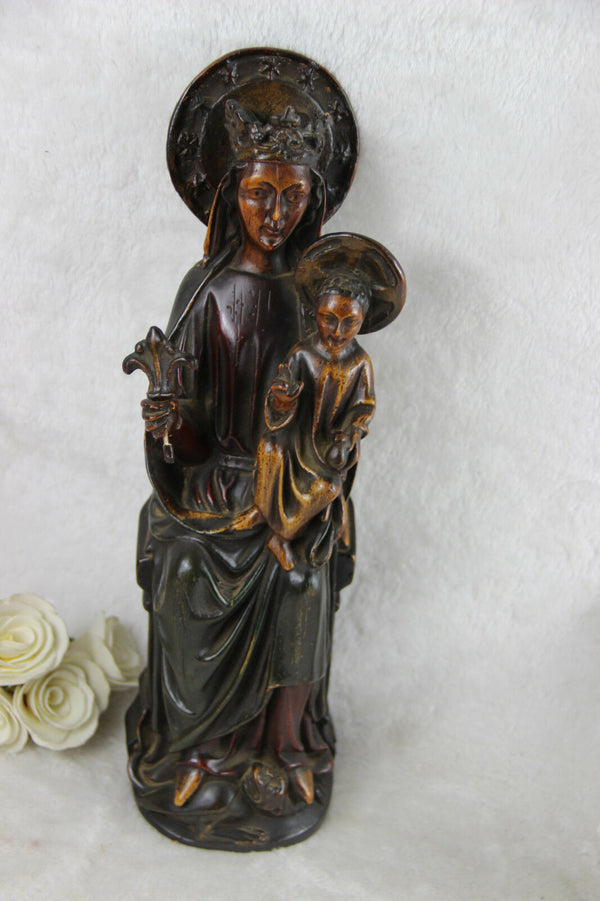 Religious Antique French chalkware madonna child Snake Statue