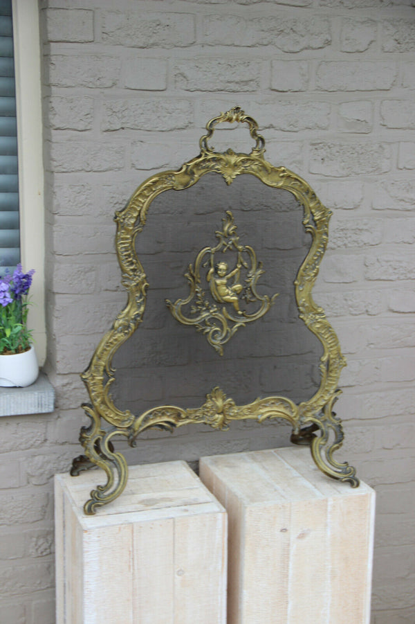 Antique French Bronze putti angel fireplace Screen rare