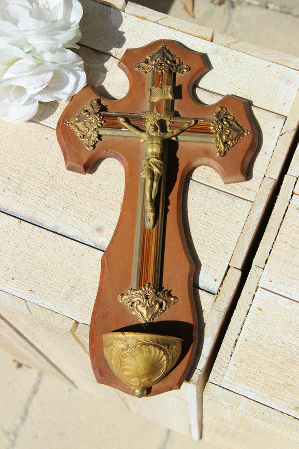 Antique French religious Crucifix cross christ wood