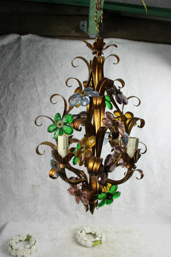 Hollywood regency Mid century 1950 MAison bagues daisy flower glass chandelier