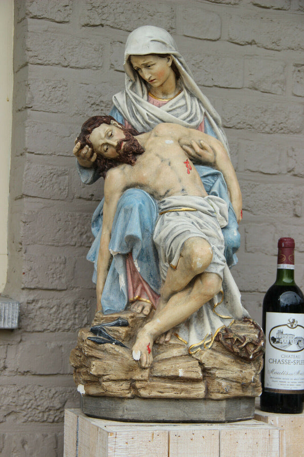 Rare Large heavy 65 lb church Religious chalkware  pieta Christ mary Statue