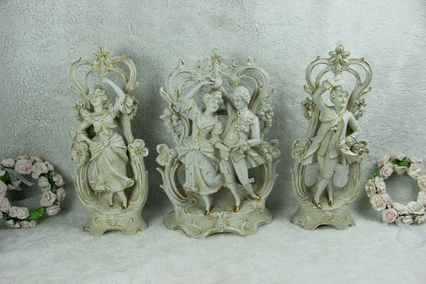 Antique Xl set German bisque porcelain romantic figurines group 1900s