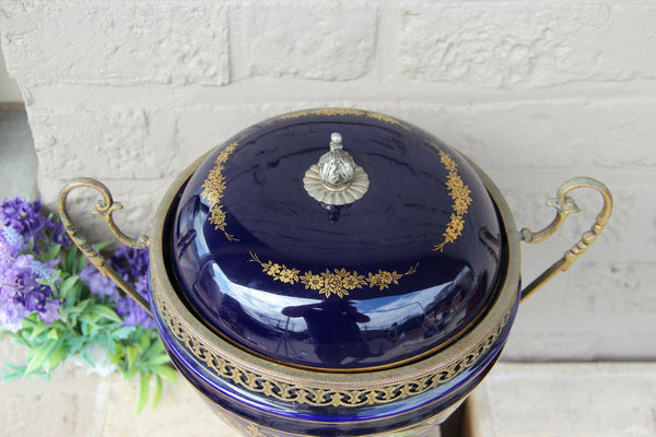 Large French Limoges cobalt blue porcelain Bowl centerpiece romantic victorian