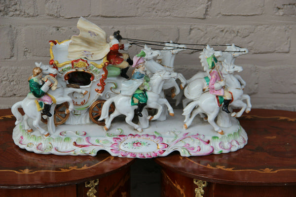 XL German Porcelain princess Coach Carriage 6 horses group statue