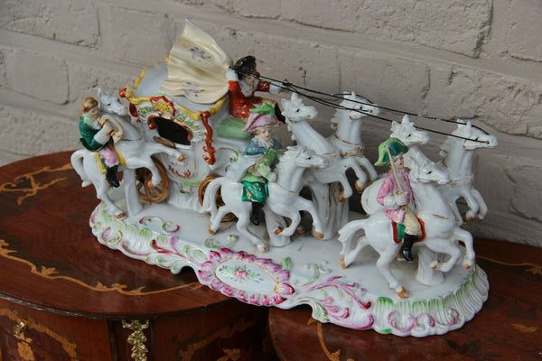 XL German Porcelain princess Coach Carriage 6 horses group statue