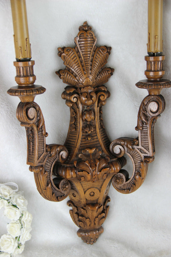PAIR antique French wood carved wall lights sconces detailed 1920's