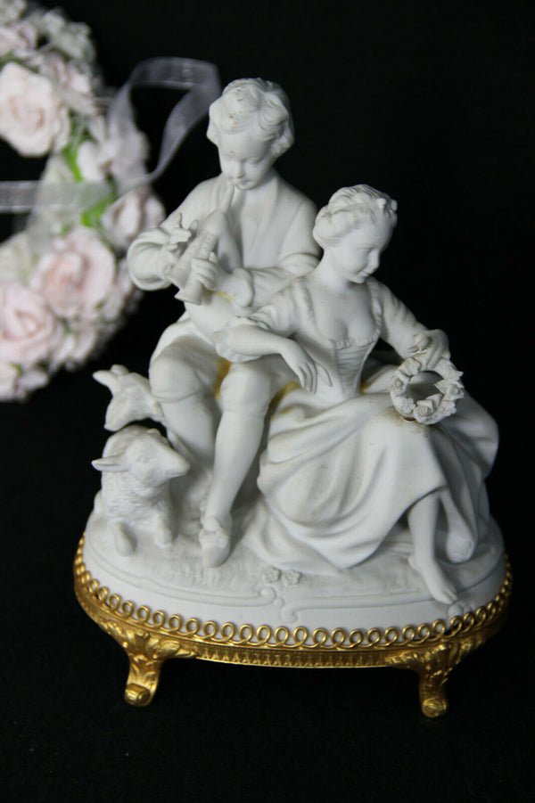 German Unterweissbach Bisque porcelain group romantic couple sheep statue