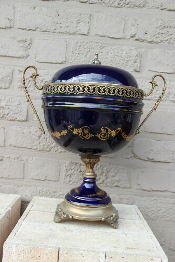 Large French Limoges cobalt blue porcelain Bowl centerpiece romantic victorian