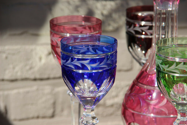 Vintage Bohemia Czech Crystal glass decanter glasses Set 1950