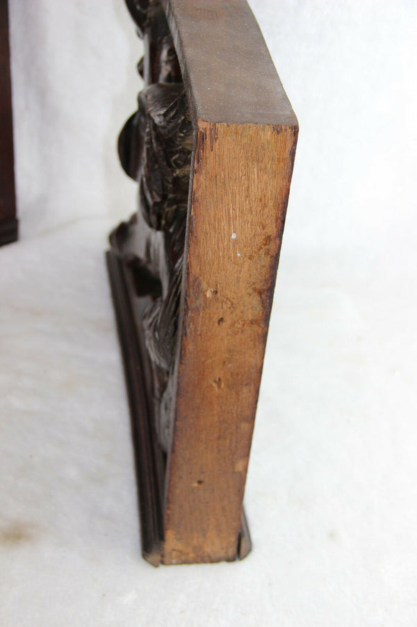 PAIR XL  antique black forest wood carved Chimaera Griffin mythological figurine