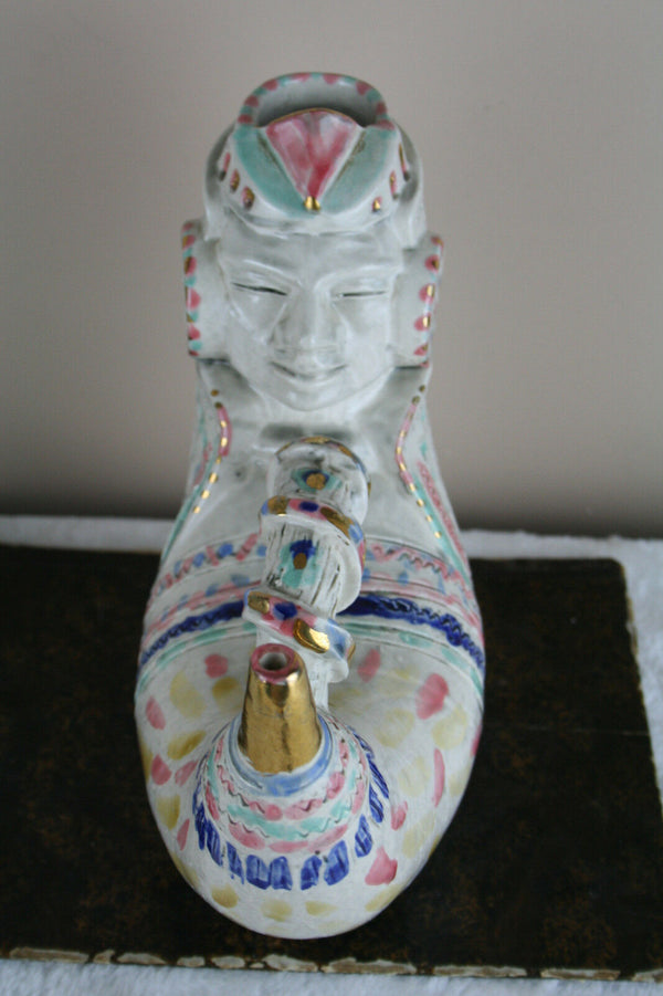 Rare unusual French antique Faience Flagon ewer head special form