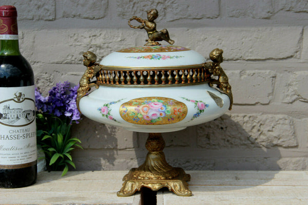 French Limoges putti angels caryatid Centerpiece porcelain Bowl rare