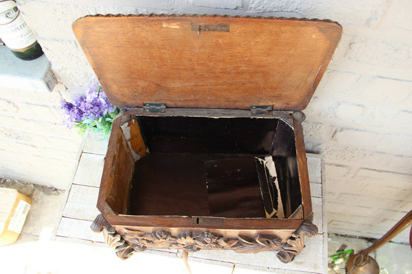 XL antique german Black forest wood carved floral Box