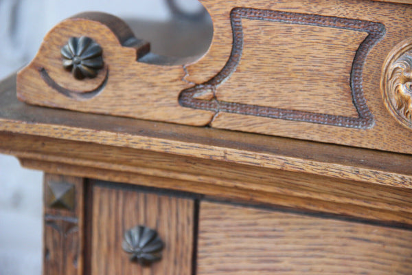 Antique german Wood carved Apothecary wall cabinet Lion head castle neo gothic