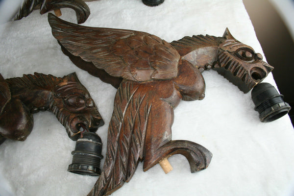 SET 5 Wood Carved Dragon chimaera gothic figurines lights wall sconces chandelie