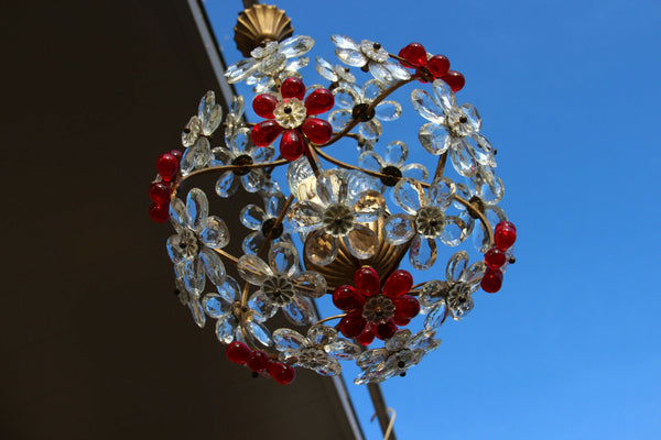 Top Vintage 1970 GLass Daisy flower glass Ball red clear Attr Maison Bagues